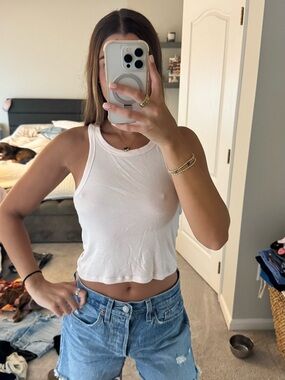 Women's baby pink Ribbed Tank Top - Sleeveless Casual Crop